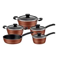 Jogo de Panelas Tramontina Sicília em Alumínio com Revestimento Interno e Externo em Antiaderente Starflon Excellent Bronze 05 Peças