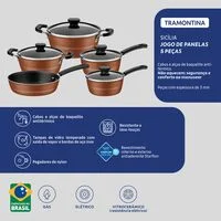 Jogo de Panelas Tramontina Sicília em Alumínio com Revestimento Interno e Externo em Antiaderente Starflon Excellent Bronze 05 Peças