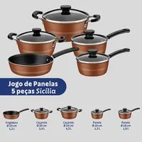 Jogo de Panelas Tramontina Sicília em Alumínio com Revestimento Interno e Externo em Antiaderente Starflon Excellent Bronze 05 Peças