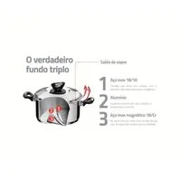 Caçarola Tramontina Solar Baquelite Funda em Aço Inox Fundo Triplo com Tampa Alças de Baquelite 28 cm 8,4 L