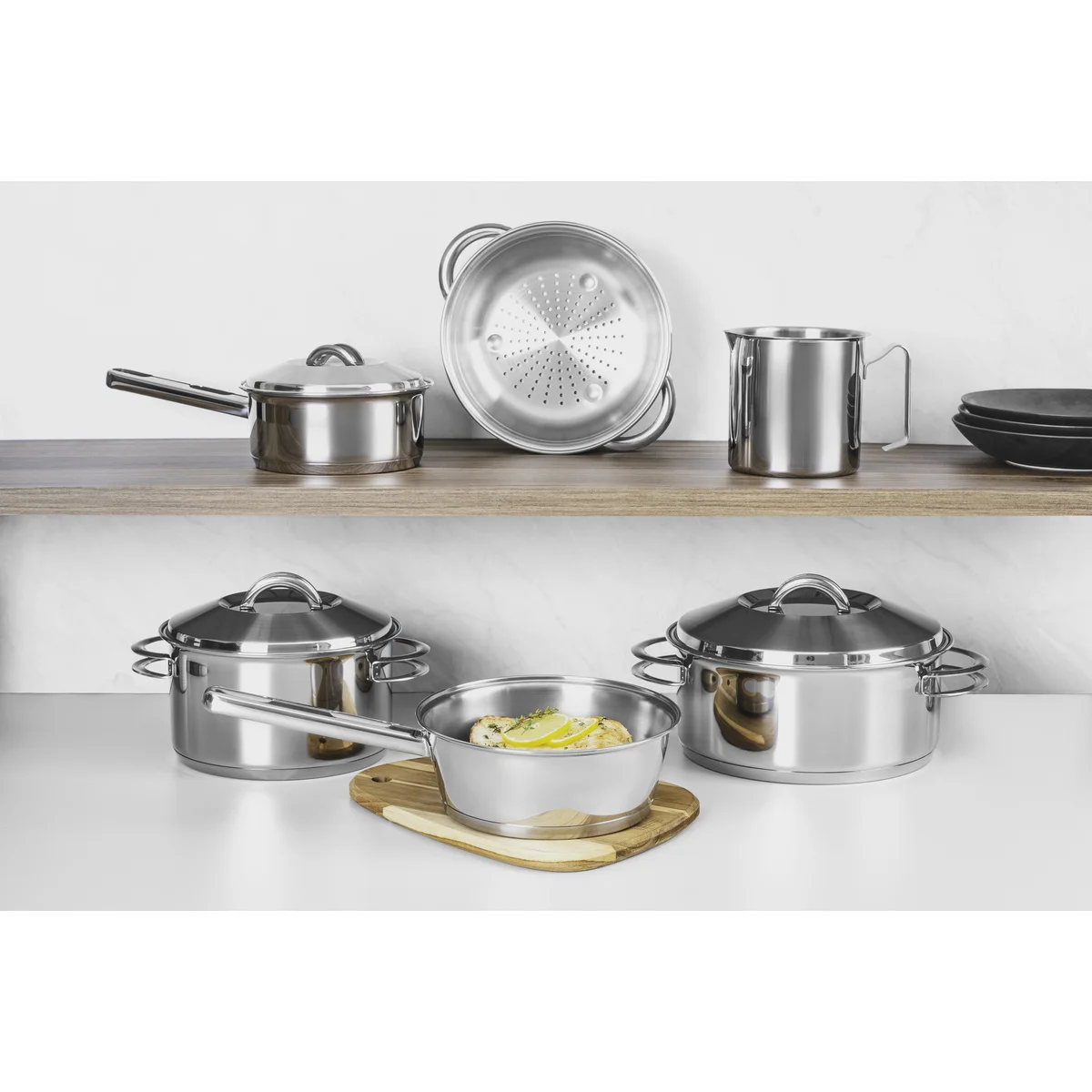 Kit Panelas Tramontina Solar Inox Fundo Triplo com Panela de Pressão 6L 7 Peças