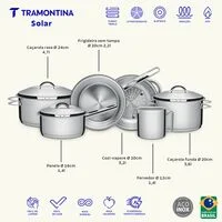 Kit Panelas Tramontina Solar Inox Fundo Triplo com Panela de Pressão 6L 7 Peças