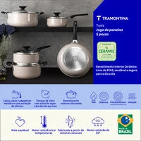 Jogo de Panelas Tramontina Tunis em Alumínio com Revestimento Interno Cerâmico e Externo Siliconado Rosa Trufado 5 Peças