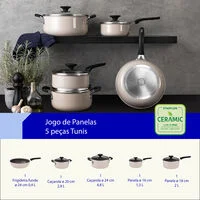 Jogo de Panelas Tramontina Tunis em Alumínio com Revestimento Interno Cerâmico e Externo Siliconado Rosa Trufado 5 Peças