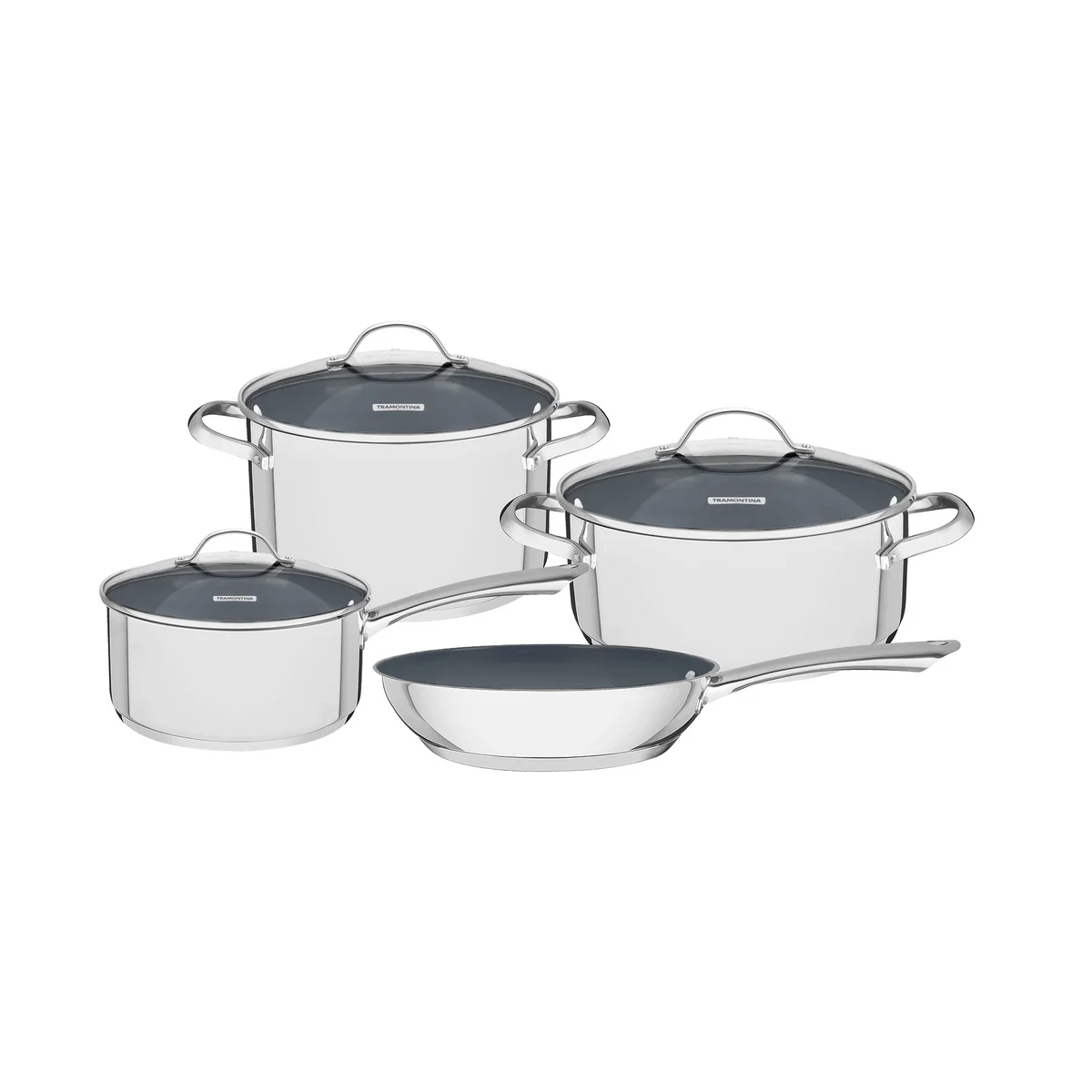 Jogo de Panelas Tramontina Una Ceramic em Aço Inox Fundo Triplo com Revestimento Interno Cerâmico Grafite 4 Peças