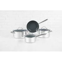 Jogo de Panelas Tramontina Una Ceramic em Aço Inox Fundo Triplo com Revestimento Interno Cerâmico Grafite 4 Peças