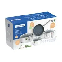 Jogo de Panelas Tramontina Una Ceramic em Aço Inox Fundo Triplo com Revestimento Interno Cerâmico Grafite 4 Peças