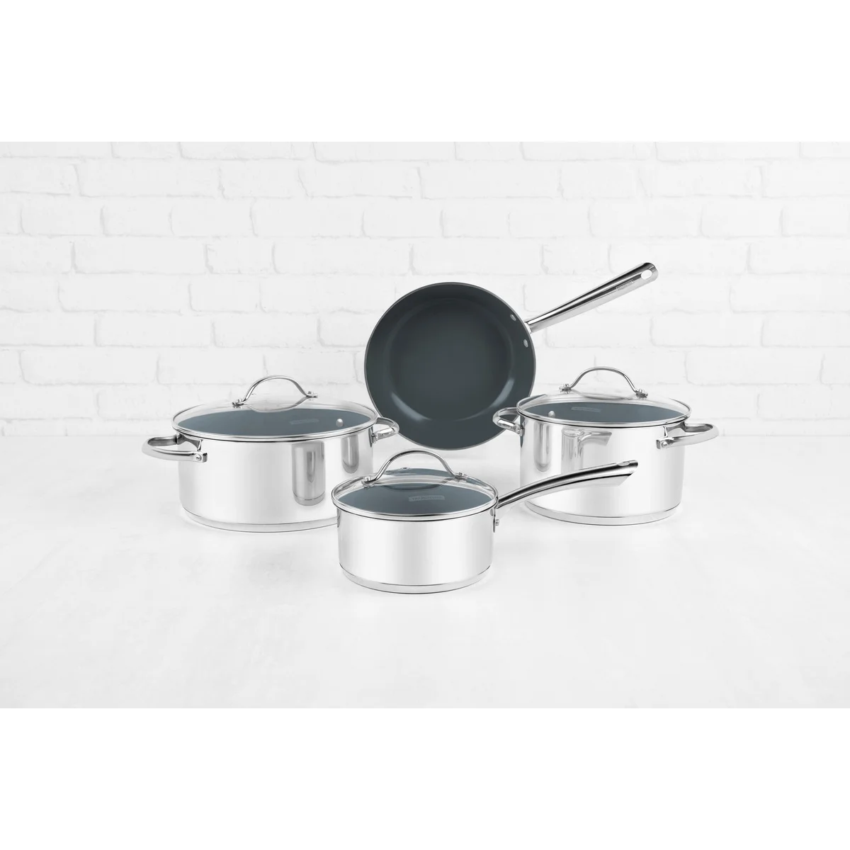 Jogo de Panelas Tramontina Una Ceramic em Aço Inox Fundo Triplo com Revestimento Interno Cerâmico Grafite 4 Peças
