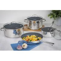 Jogo de Panelas Tramontina Una Ceramic em Aço Inox Fundo Triplo com Revestimento Interno Cerâmico Grafite 4 Peças