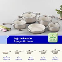 Jogo de Panelas Tramontina Veronese em Alumínio Reciclado com Revestimento Interno Cerâmico e Externo Siliconado Bege 5 Peças