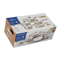 Jogo de Panelas Tramontina Veronese em Alumínio Reciclado com Revestimento Interno Cerâmico e Externo Siliconado Bege 5 Peças