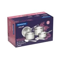 Jogo de Panelas Tramontina em Aço Inox com Fundo Triplo 6 Peças