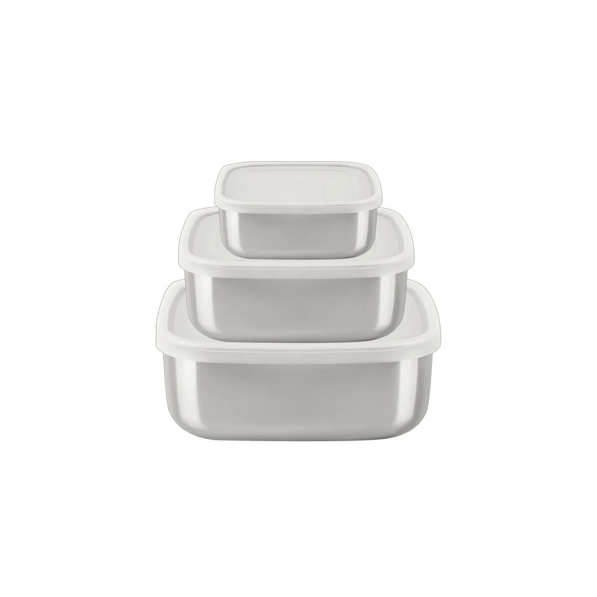 Jogo de Potes Tramontina Freezinox Quadrados em Aço Inox com Tampa Plástica 3 Peças