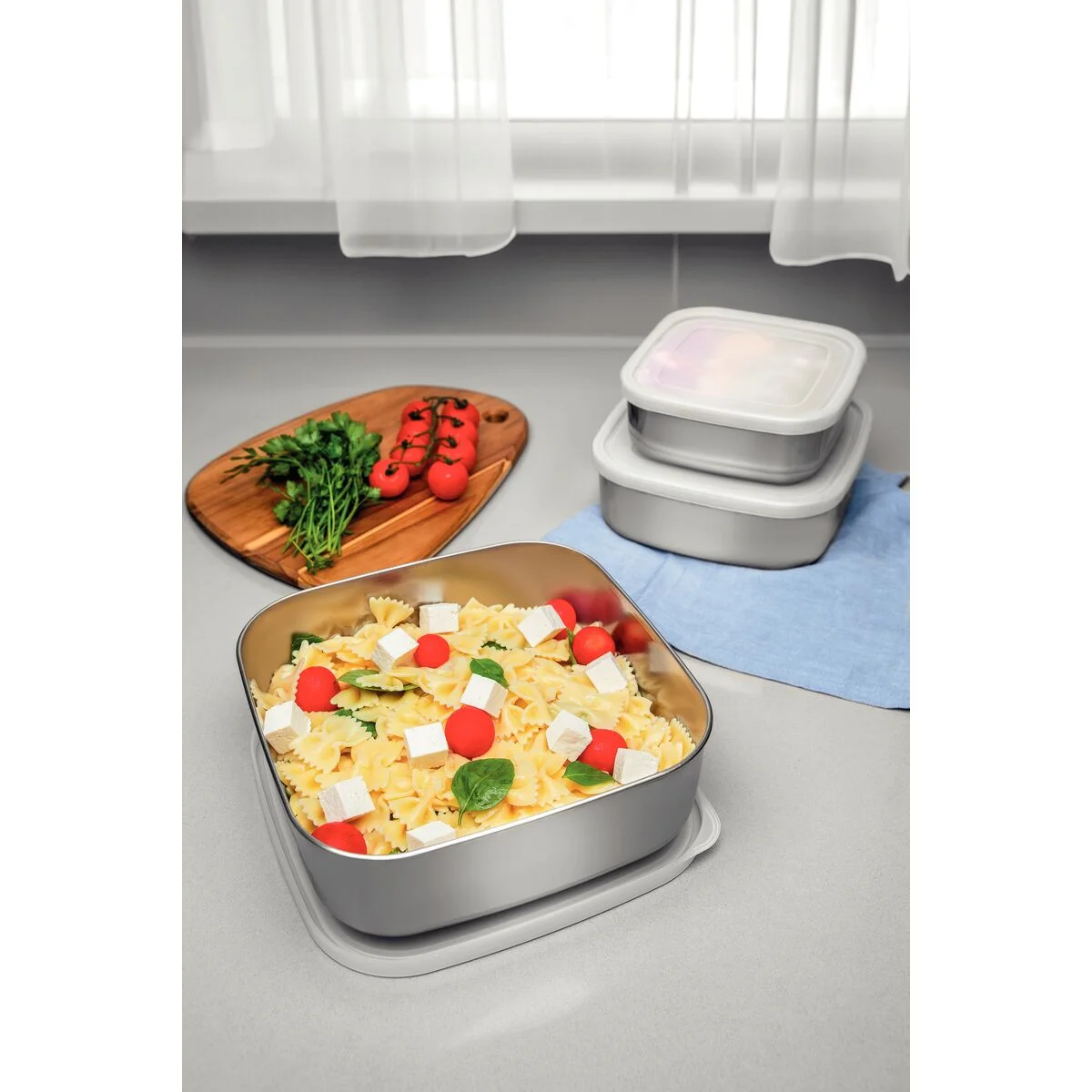 Jogo de Potes Tramontina Freezinox Quadrados em Aço Inox com Tampa Plástica 3 Peças
