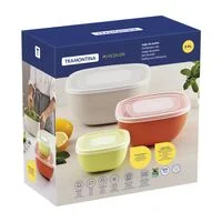 Jogo de Potes Tramontina MixColor em Polipropileno Misto com Tampa Transparente 03 Peças