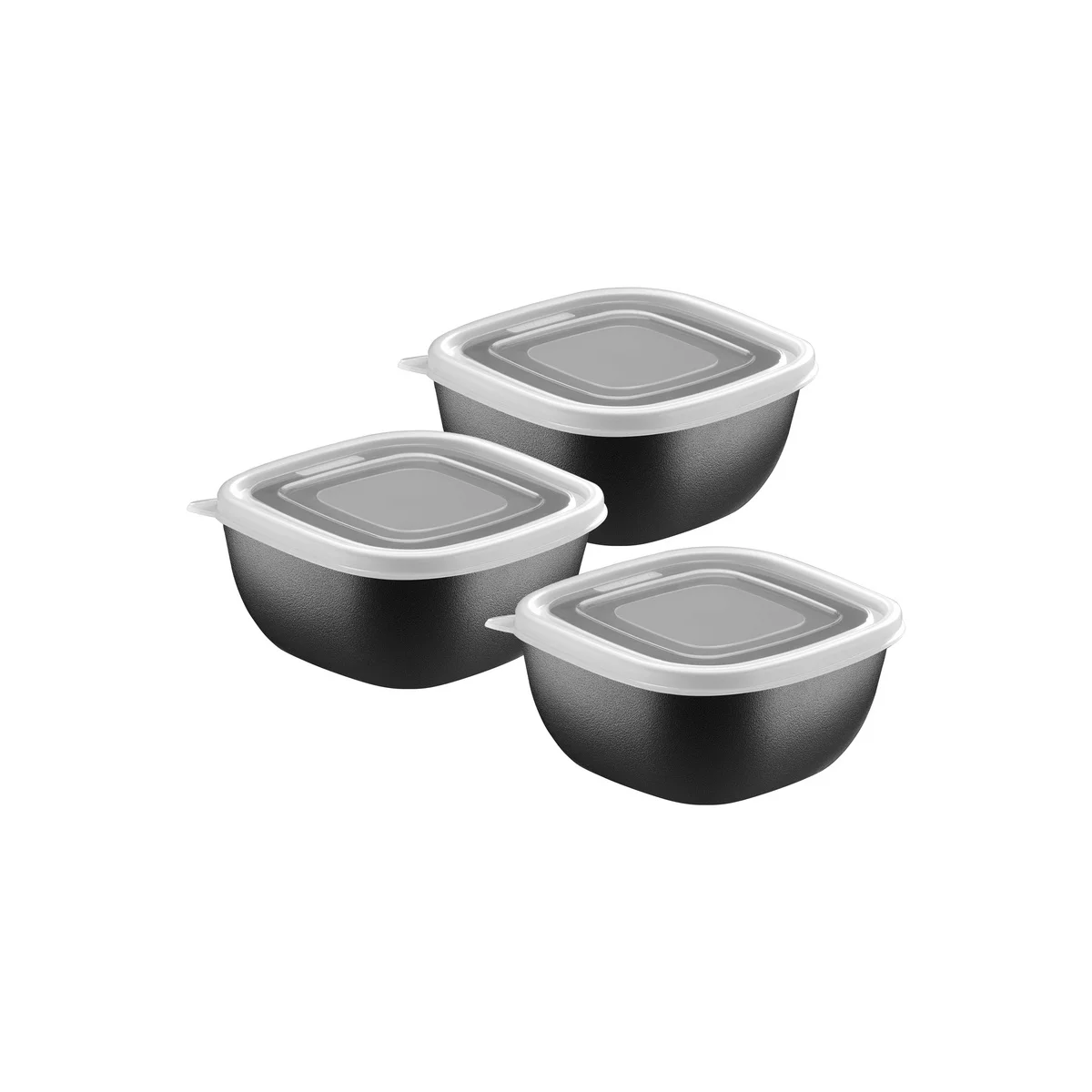 Jogo de Potes Tramontina MixColor em Polipropileno Preto com Tampa Transparente 300 ml 3 Peças