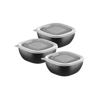 Jogo de Potes Tramontina MixColor em Polipropileno Preto com Tampa Transparente 600 ml 3 Peças