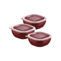 Jogo de Potes Tramontina MixColor em Polipropileno Vermelho com Tampa Transparente 600 ml 3 Peças