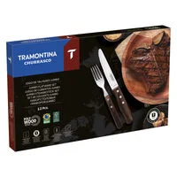 Jogo de Talheres Jumbo Tramontina Churrasco com Lâminas em Aço Inox e Cabos de Madeira Polywood Castanho 12 Peças