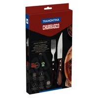 Jogo de Talheres Jumbo para Churrasco Tramontina em Aço Inox com Cabo Castanho Polywood 4 Peças