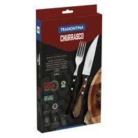 Jogo de Talheres Jumbo para Churrasco Tramontina em Aço Inox com Cabo Castanho Polywood 4 Peças