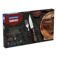 Jogo de Talheres para Churrasco Jumbo Tramontina em Aço Inox com Cabo Castanho Polywood 12 Peças
