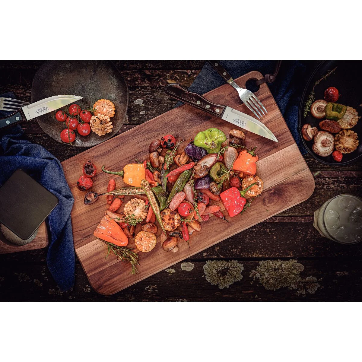 Jogo de Talheres para Churrasco Jumbo Tramontina em Aço Inox com Cabo Castanho Polywood 12 Peças