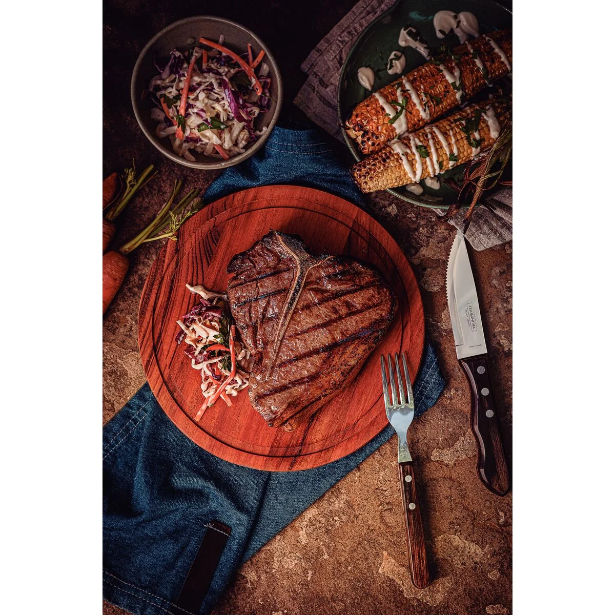 Jogo de Talheres para Churrasco Jumbo Tramontina em Aço Inox com Cabo Castanho Polywood 12 Peças