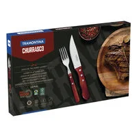Jogo de Talheres para Churrasco Jumbo Tramontina em Aço Inox com Cabo Vermelho Polywood 12 Peças