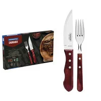 Jogo de Talheres para Churrasco Jumbo Tramontina em Aço Inox com Cabo Vermelho Polywood 12 Peças