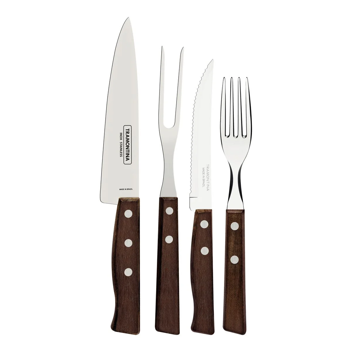 Jogo de Talheres para Churrasco Tramontina com Lâminas de Aço Inox e Cabos de Madeira Natural 14 Peças