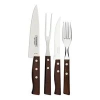 Jogo de Talheres para Churrasco Tramontina com Lâminas de Aço Inox e Cabos de Madeira Natural 14 Peças