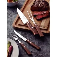 Jogo de Talheres para Churrasco Tramontina com Lâminas de Aço Inox e Cabos de Madeira Natural 14 Peças
