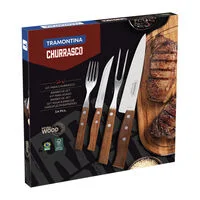 Jogo de Talheres para Churrasco Tramontina com Lâminas de Aço Inox e Cabos de Madeira Natural 14 Peças