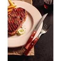 Jogo de Talheres para Churrasco Tramontina com Laminas de Aço Inox com Cabos de Madeira Tratada Polywood Vermelho 12 Peças