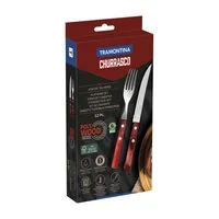 Jogo de Talheres para Churrasco Tramontina com Laminas de Aço Inox com Cabos de Madeira Tratada Polywood Vermelho 12 Peças