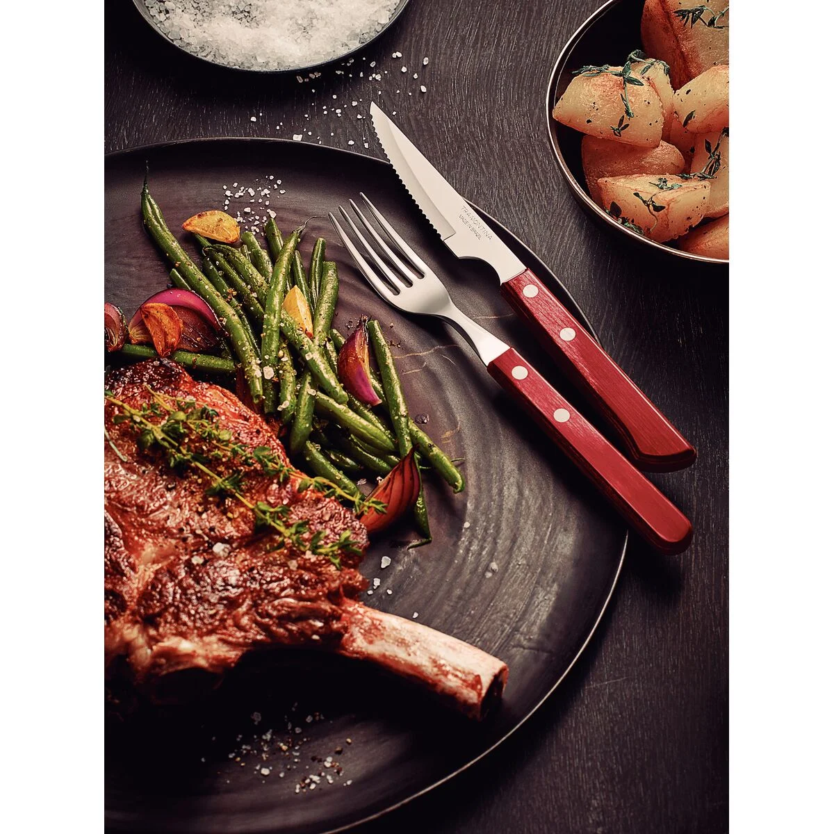 Jogo de Talheres para Churrasco Tramontina em Aço Inox com Cabo Vermelho Polywood 12 Peças