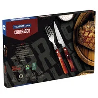 Jogo de Talheres para Churrasco Tramontina em Aço Inox com Cabo Vermelho Polywood 12 Peças