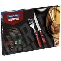 Jogo de Talheres para Churrasco Tramontina em Aço Inox com Cabo Vermelho Polywood 12 Peças
