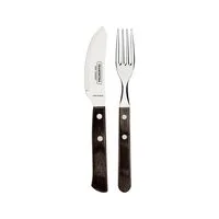 Jogo de Talheres para Pizza Tramontina com Lâminas em Aço Inox e Cabo de Madeira Tratada Polywood Castanho 08 Peças