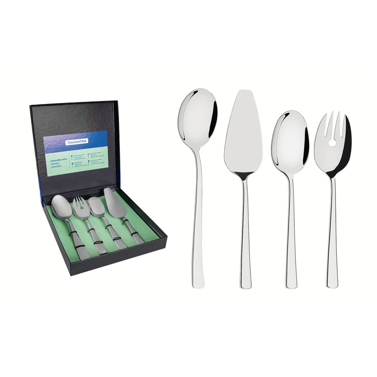 Jogo de Utensílios Tramontina Berlin Brilho em Aço Inox Acabamento Alto Brilho 4 Peças