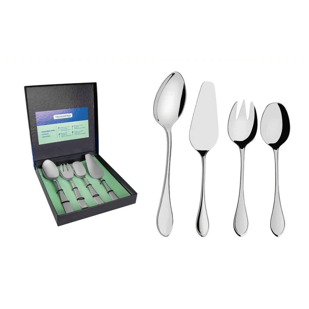 Jogo de Utensílios Tramontina Italy em Aço Inox Acabamento Alto Brilho 4 Peças