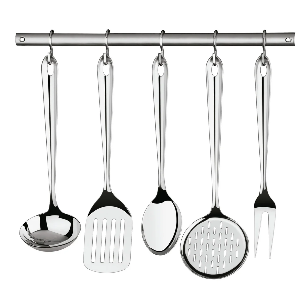 Jogo de Utensílios Tramontina Utility em Aço Inox com Suporte de Parede Acabamento Brilho 5 Peças