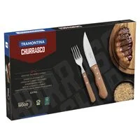 Jogo para Churrasco Tramontina Dynamic com Lâminas em Aço Inox e Cabos de Madeira Natural 12 Peças
