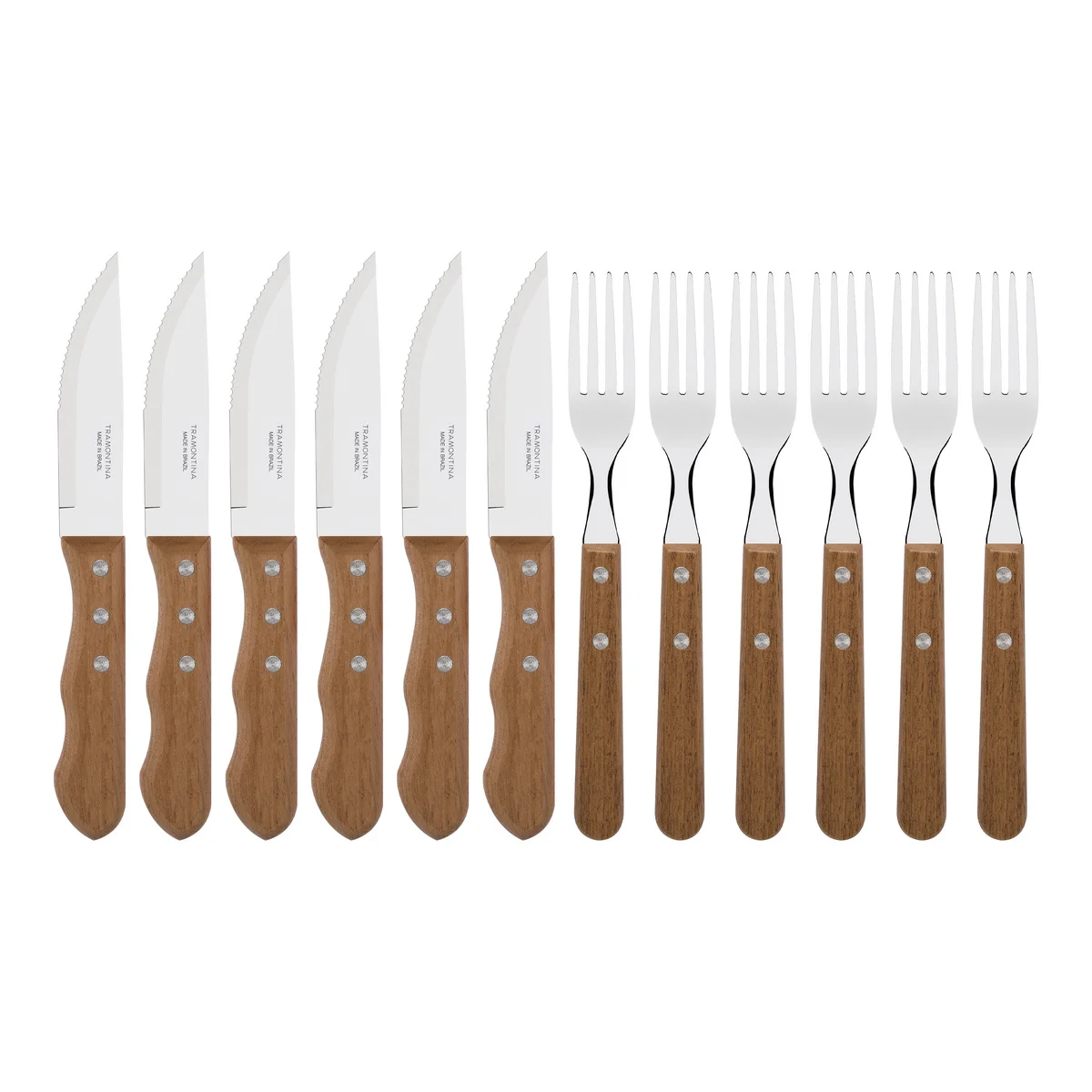 Jogo para Churrasco Tramontina Dynamic com Lâminas em Aço Inox e Cabos de Madeira Natural 12 Peças