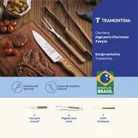 Jogo para Churrasco Tramontina com Lâminas em Aço Inox e Cabos de Madeira Natural 3 Peças