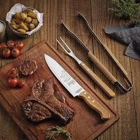 Jogo para Churrasco Tramontina com Lâminas em Aço Inox e Cabos de Madeira Natural 3 Peças