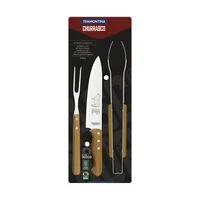 Jogo para Churrasco Tramontina com Lâminas em Aço Inox e Cabos de Madeira Natural 3 Peças