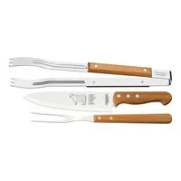 Jogo para Churrasco Tramontina com Lâminas em Aço Inox e Cabos de Madeira Natural 3 Peças