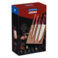 Jogo para Churrasco Tramontina com Lâminas em Aço Inox e Cabos em Madeira Polywood Vermelho 5 Peças